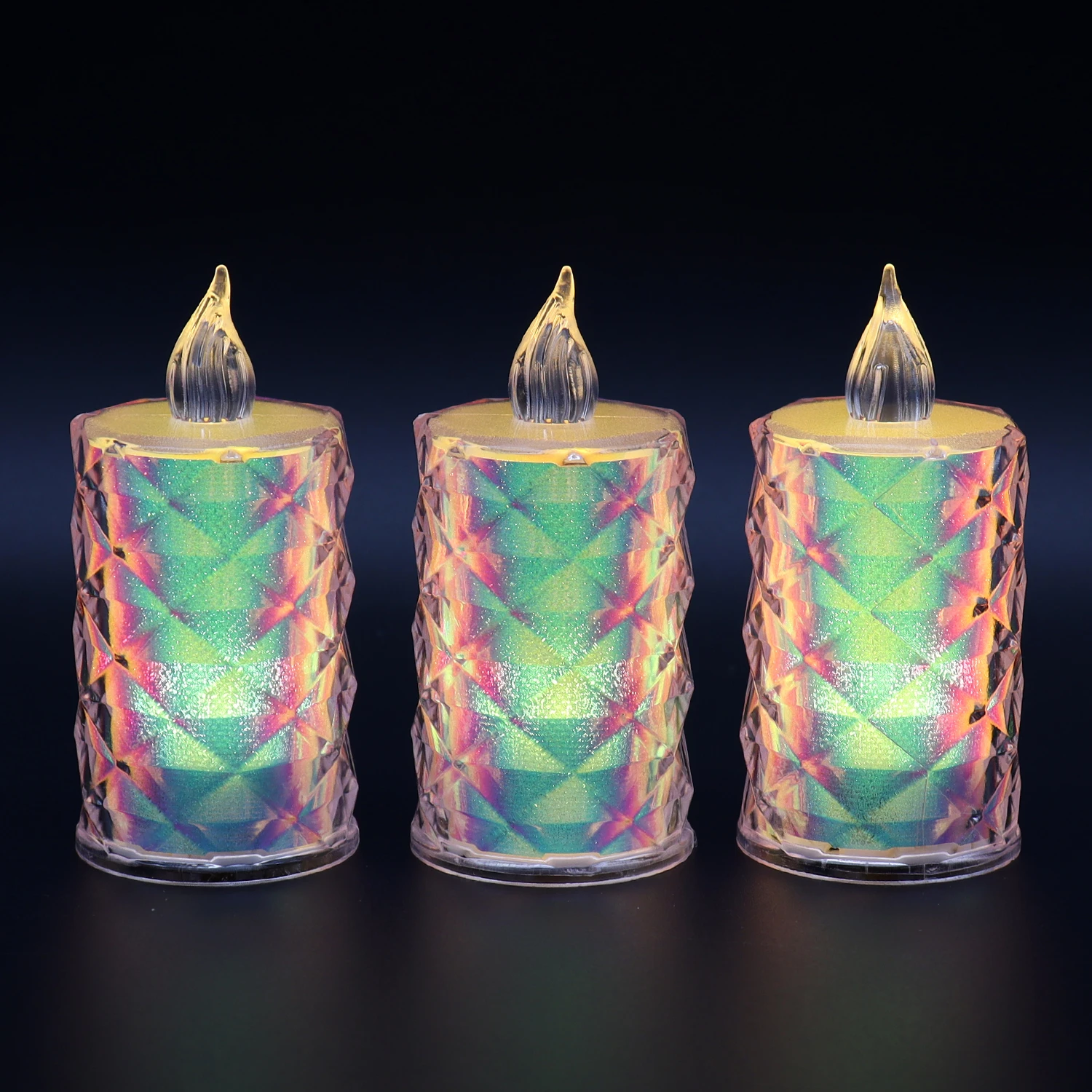red flameless flickering taper candles